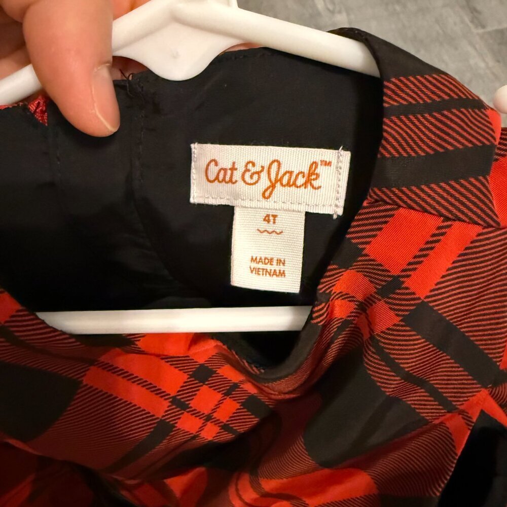 Cat & Jack Girls Sleeveless Buffalo Check Plaid Dress Red Black Size - 4T - Picture 5 of 6